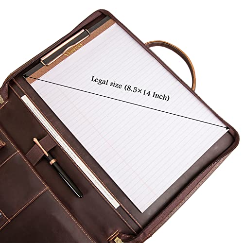 GZRHKJ Genuine Leather Portfolio, Padfolio Organizer with Handle, Personalized Padfolio，Padfolio with Zipper for Men Women，Suitable for 15-inch Laptop Legal Pad Padfolio, Dark Brown