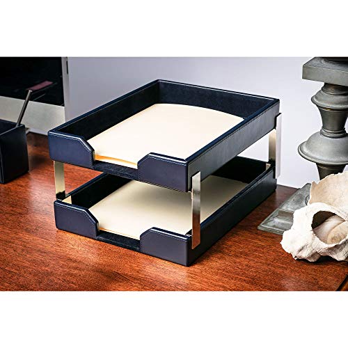 Dacasso Navy Blue Bonded Leather Double Letter Trays
