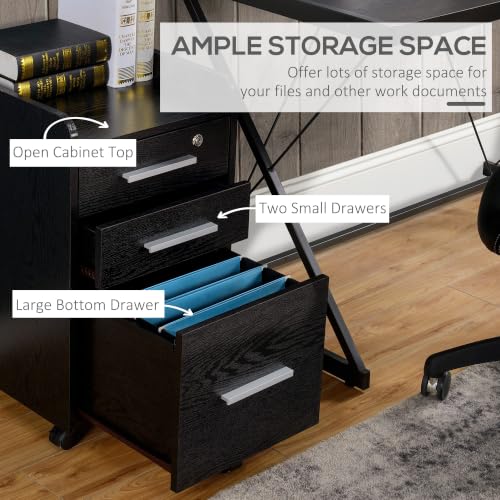 HOMCOM 3 Drawer File Cabinet Office Storage Lock, Wheels, Letter/A4, Black