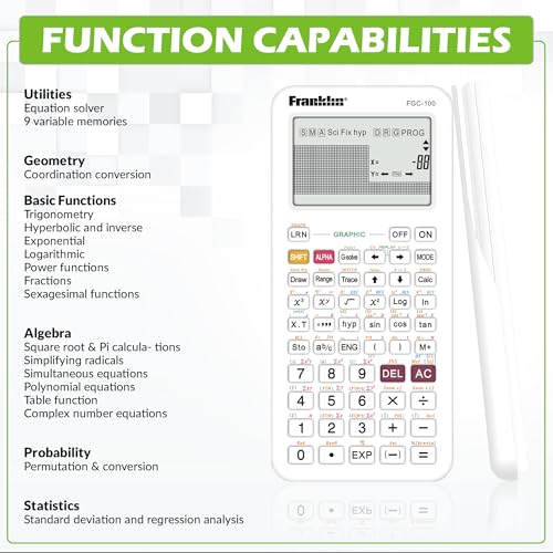 Franklin Scientific Graphing Calculator with 3 Operating Modes - Scientific Calculator Includes 20 Built-in graphs - Ideal for Beginner and Advanced Courses with Protective Cover - Black