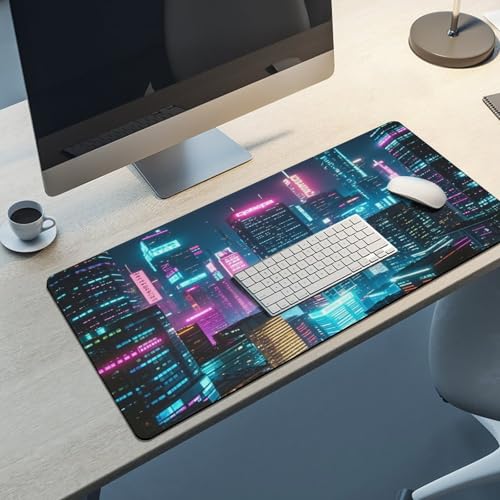 Urban Nighttime Locked Edge Desk Mat & Mouse Pad Premium Rubber Desk Protector Large Size for Laptop/Keyboard Multi-Size Optional for Home Office Internet Cafe