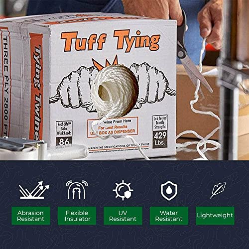 SGT KNOTS Tuff Tying Twine - Polypropylene, UV, Moisture and Chemical Protection Twine for Commercial Bundling, Packaging (3 ply - 2800ft, White)