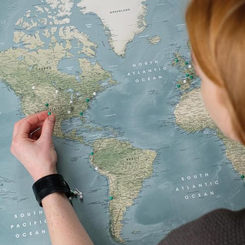 Premium Detailed World Map Pinboard on Canvas | Interactive Map with Pins | Perfect for Marking Your Adventures and Memories | Pin Adventure map (32 x 24)