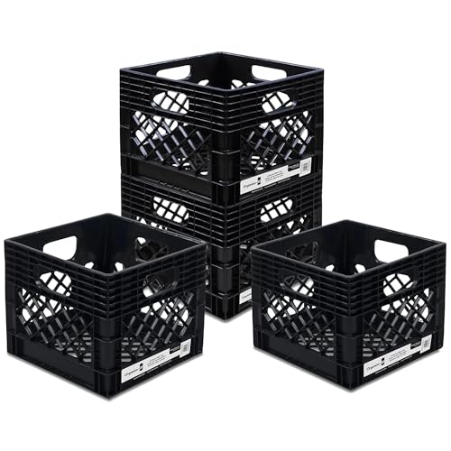 ORGANIZE-IT! 4 Pack Storage Milk Crate, Heavy-Duty Versatile Box, Black