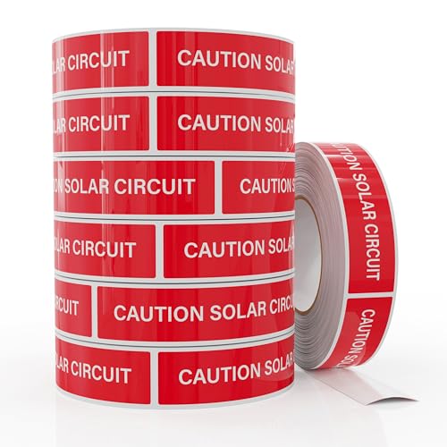 Caution Solar Circuit - Stickers | Vinyl Labels Roll (250 Count) | PV Solar System Install Label | 2020 | 2017 Code Requirements | Photovoltaic System Labels