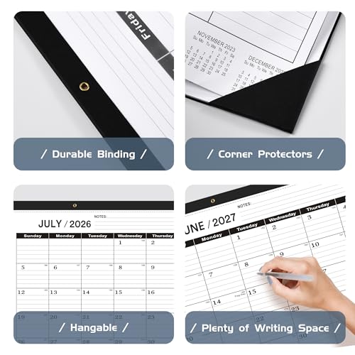 Desk Calendar 2026-2027 large 22 x17 (July 2026-December 2027) 2026-2027 Desk Calendar Large 22 x17,Classic Black Calendar 2027,Calendar 2027 with Plastic Cover