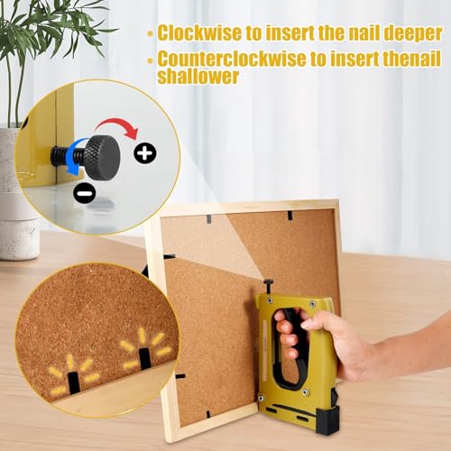 Oil-Free Pneumatic Staple Gun Heavy-Duty Stapler Picture Frame Nail Gun with 1000pcs Nails Manual Tacker Framing Pin Stapler Lightweight Nail Tacker