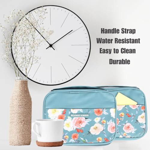 Large Teal Pink Bible Bag Book Case | Bible Cover Case for Women | Bible Case for Girls | Bible Carrying Case | Bible Book Cover - Handle Ribbon Bookmark Pen Loop Organizer Pockets 10.12X7.62X2 Inches