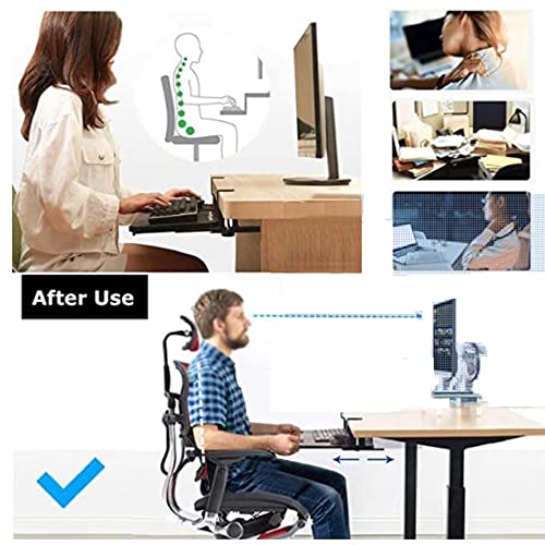 FKHFTI Slide Out Desk Extender, Under Desk Pull Out Platform for Keyboard, Ergonomic Keyboard Tray with C Clamp, Sliding Keyboard Drawer for Home Office/Black/25Cm*65Cm (Black 25Cm*52Cm)