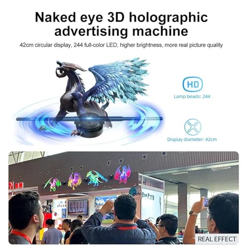 3D Hologram Fan 42CM WiFi Holographic Projector Advertising Display Light HD for Stores Bars Party Xmas(US-EU Plug)