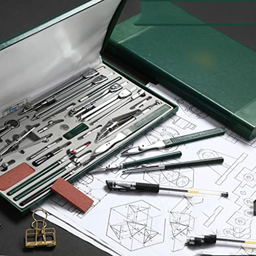 ZGFUSVFD Math Compass 23 Piece Compass Set Math Geometry Tool Set with Lead Refill Protractor, Multifunctional for School Home and Office Tools Compass School (Color : A) (A)