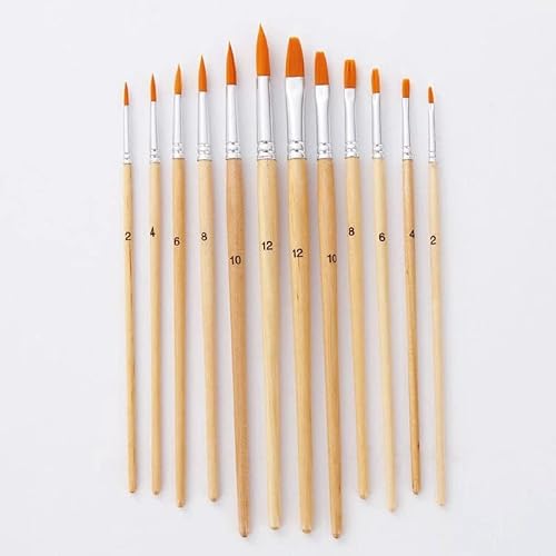 UOHLCX HBJWOV 12 Pack Wood Artist Paint Brushes Different Size Nylon Paint Brush Set Watercolor Painting Art Supplies