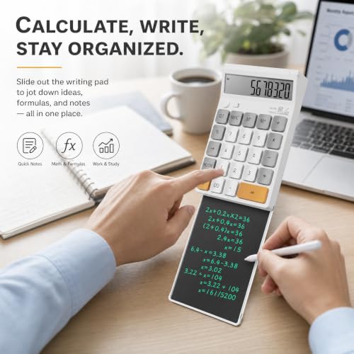 DPEDUAI Retractable Desk Calculator with Slide-Out LCD Tablet, 12-Digit