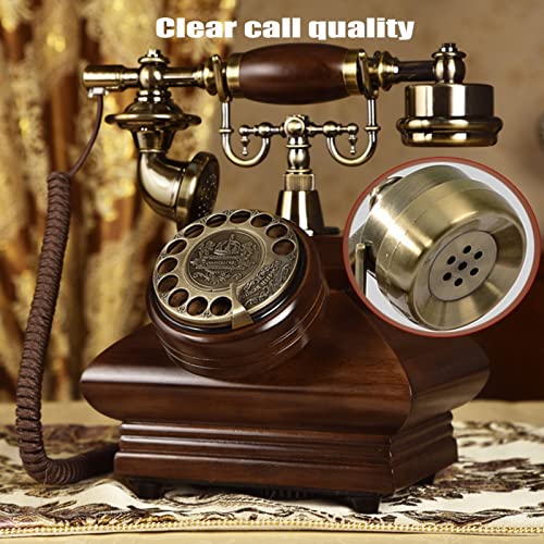 saditesdk Landline Phone Retro Corded Phone Vintage Rotary Dial Landline Telephone Wooden Classic Old Fashioned Desk Phone with Redial Function
