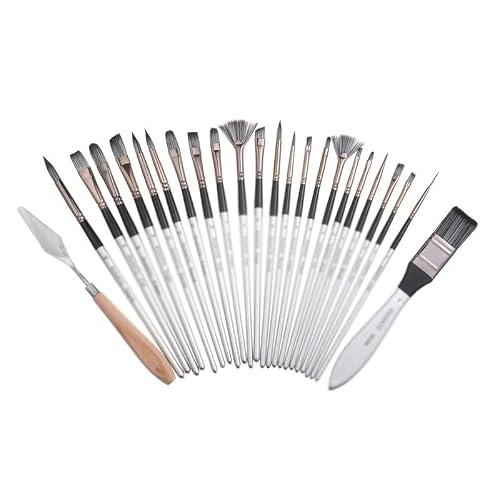 BXFIRS Nylon Hair White Acrylic Art Brush Set 24 Combination Paintbrush Sets