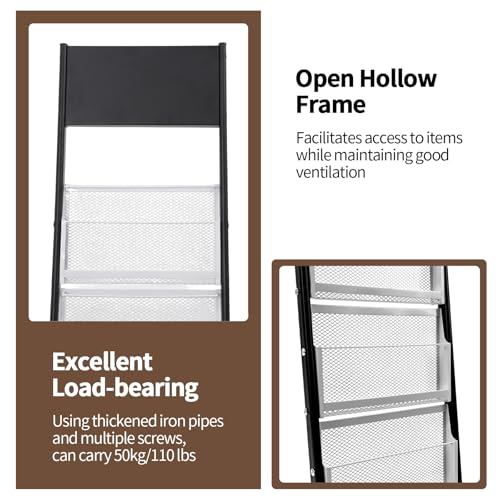 Apexonix 6 Tiers Floor standing Magazine Rack Iron Brochure Display Stand with Wheels and Mesh Storage Basket Literature Rack Shelf for Home Offices Exhibitions Libraries Conference Rooms