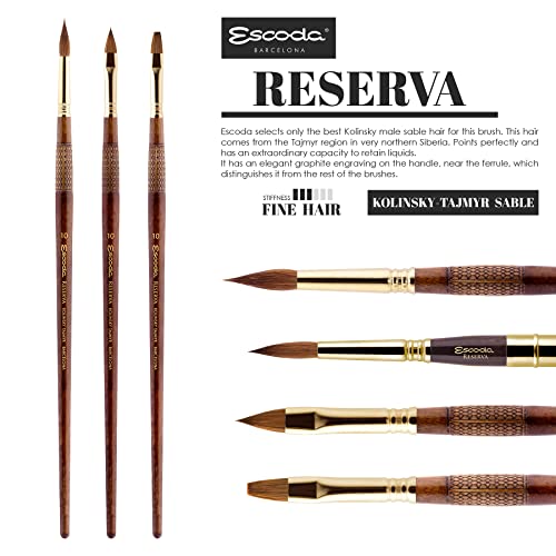 Escoda Reserva 2920 Series Artist Oil & Acrylic Long Handle Paint Brush, Bright, Size 20, Pure Kolinsky