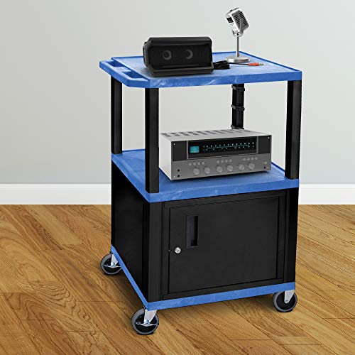 Luxor 42"H Rolling Electric Audio Video Presentation Cart with 3 Shelves and Cabinet - Black Legs