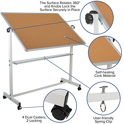 Flash Furniture Hercules Mobile Reversible Cork Bulletin Board, White