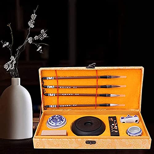 chinese calligraphy writing sumi with roll-up brush japanese brush painting kit Traditional Calligraphy Set - Chinese Traditional Calligraphy Set Brush Pen/Ink/Paper/Inkstone for Beginners Writing Pra