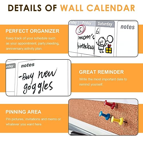 MAKELLO Dry Erase Calendar for Wall 36" x 24", Cork, White Board Calendar