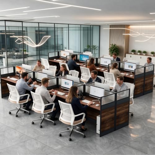 CUFEFi 2-Person Office Cubicle Desk,Office Cubicle Workstation with Privacy Panels & Cable Management,Collaborative Staff Desk with Mute Dividers,Durable Computer Table for Home, Office (Walnut Gray)