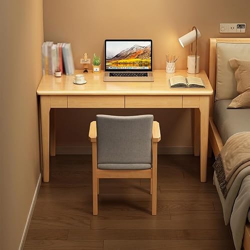 XIXSERTHIA Computer Desk Solid Wood Desk Student Home Bedroom Computer Desk Office Desk Study Desk Small Apartment Study Table Simple Writing Desk Office Desks(A,140 * 60 * 75cm)