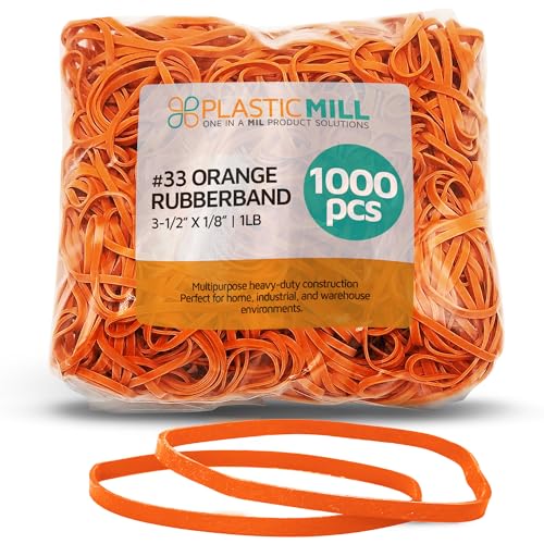 PlasticMill Rubber Bands Size 33, Office Supplies, Orange, 1,000-Pack