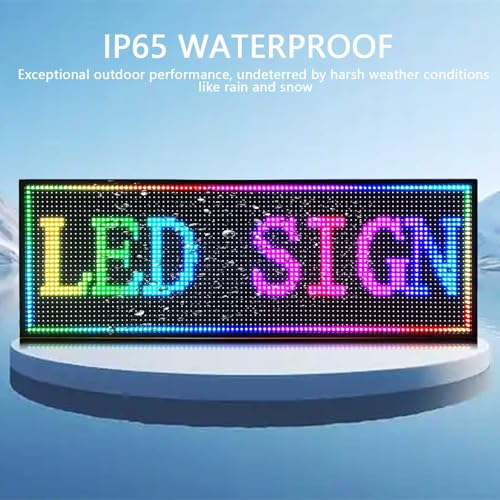 HS P10 Led Scrolling Sign Programmable ,Digital Display Outdoor, Electronic Message Board Waterproof , Open Neon Signs for Business Store Advertising Restaurant Window , High Brightness Full Color APP Control Customized Text 39''x14''