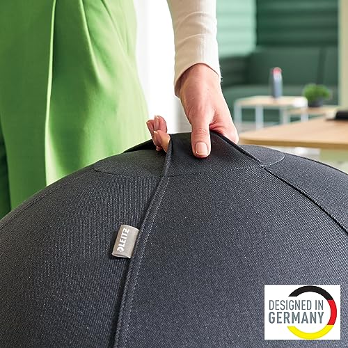 Leitz Ergo Active Sitting Ball with Stopper Function, Ergonomically Designed Desk Chair Alternative, 55cm Diameter, Includes Fabric Ball Cover, Hand Air Pump & 2 x Plugs, Velvet Grey, 65410089