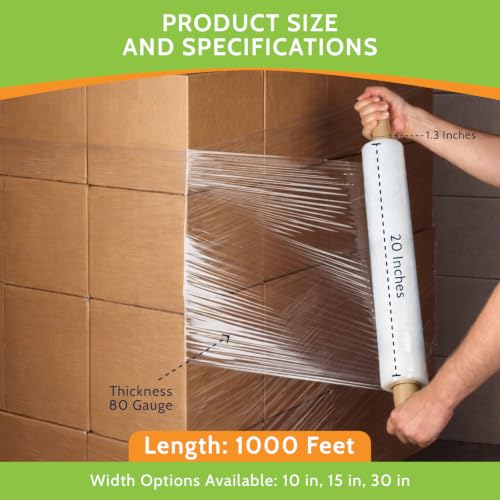 PSBM Pallet Stretch Film/Wrap with Handles 20" x 1000' 80 GA Clear 4 Rolls