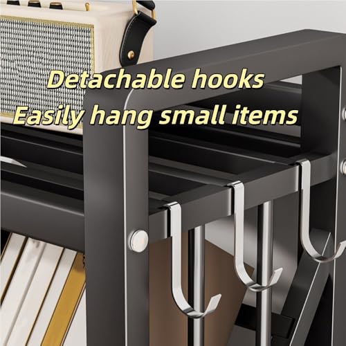 LFSBTI 4-Tier Bookshelf Movable, Large-Capacity Rolling Book Cart Suitable for Storing Books, Magazines, Multi-Functional Storage Trolley for Office, Living Room(Black,Small)