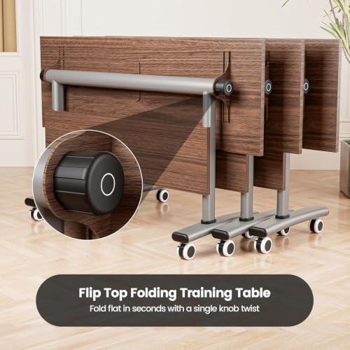 2Pack Commercial Folding Conference Room Tables,Modern Meeting Tables,Mobile Training Table with Wheels,Flip Top Rolling Seminar Meeting Table for Training Center,Meeting,Classroom,Office