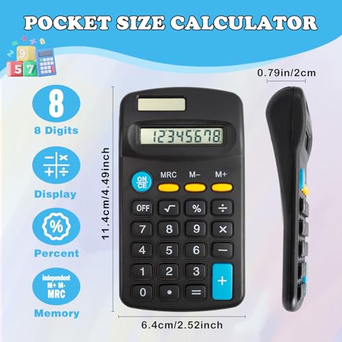 Dyrfolm 24 Pack Pocket Calculator Mini Desktop Calculators,Black