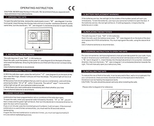 Medium Digital Safe, Steel Construction, Steel Locking Bolts, Emergency Override Key/Black/8.5L White ，Black-35X25X25Cm Black
