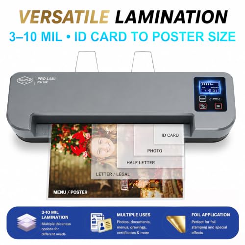 SINCHI 13-Inch 4-Roller Thermal Laminator & Foil Applicator w/LCD Display, 30s Warm-Up, 16s/Sheet, Supports 3–10 Mil, Micro-Adjust for Smoother Results, Commercial-Grade for Busy Offices, DIY Crafts