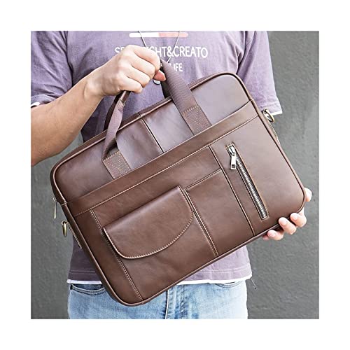 XIADENGLAN Leather 15.6inch Laptop Bag Business Messenger Shoulder Office Briefcase Computer Handbag(Coffee Color)
