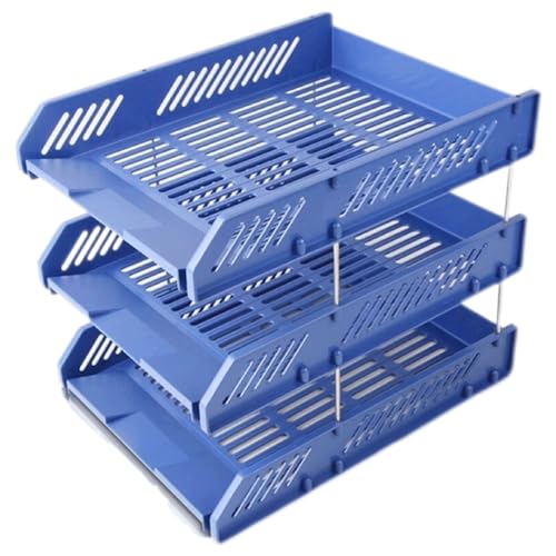 File Rack File Tray Desktop Item Storage Rack Frame Data Sorting Supplies Office Archive Letter Trays(Blue)