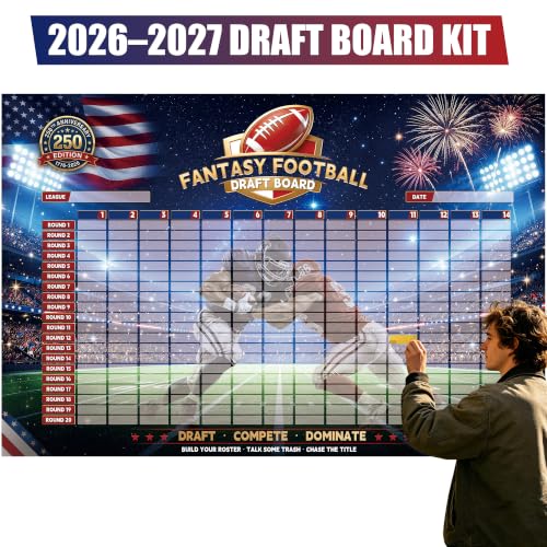 2026 Fantasy Football Draft Board Kit, 6 x 4 FT, for 12 Teams and 14 Teams