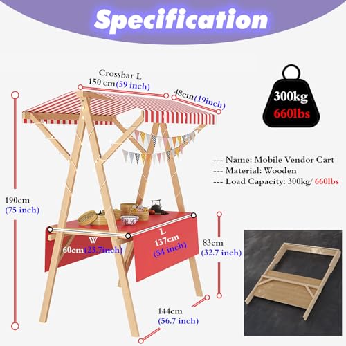 MLYAYE Retail Art Fair Display Stand Folding Pushcart, 47'' 59 inch Long Novel Holding Rack for Vendor Events/Craft Show, Heavy Duty Commercial Flexible Food Cart(Blue,L 150cm(59 inch))