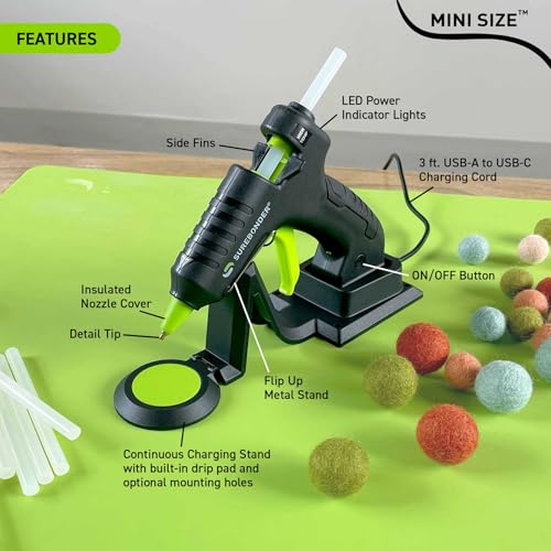 Surebonder EverCharge Cordless Mini Glue Gun with USB-C Rechargeable Battery with Charging Base, Precision Tip, High Temp Hot Glue Gun for Crafts & DIY