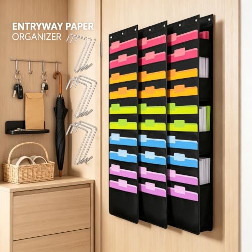 Yenrt 4 Pack Hanging Wall File Organizer with Door 10 Pocket