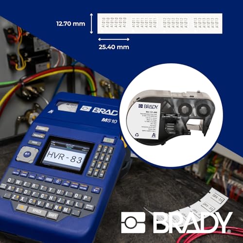 Brady Authentic (M4-131-498) Repositionable Multi-Purpose Vinyl Cloth Labels 0.5" H x 1" W Black on White, 180 Labels. for use with The BMP41, BMP51, and M511 Label Printers