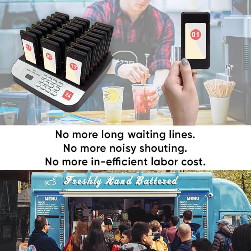24-Count Pagers for Restaurant, Wide Cover Area Food Truck Waiting Beepers