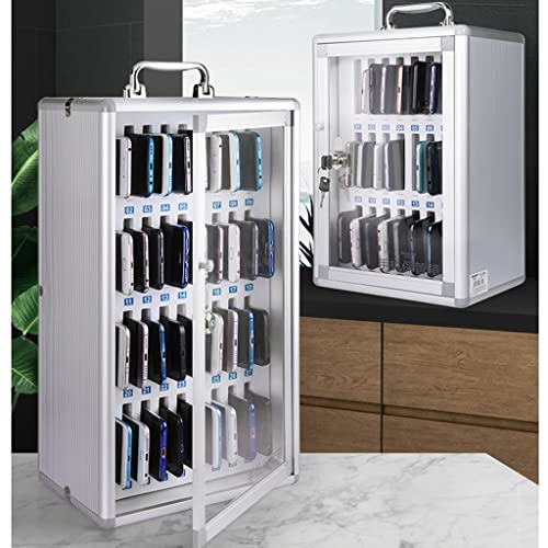YXCUSAM Mobile Phone Storage Cabinet, Wall-Mounted Locked Mobile Phone Safe, Pocket Chart Mobile Phone Storage Box, Suitable for Factories (Silver 48 bits)