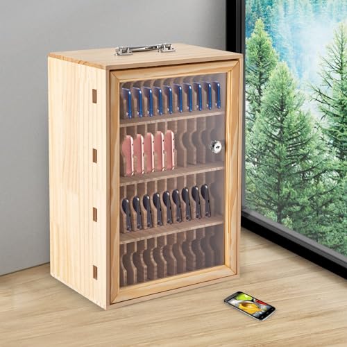 Apexonix Cell Phone Storage Holder Wooden Cell Phone Locker Storage Cabinet Classroom Pocket Chart for Office onference Rooms (48 Slots)
