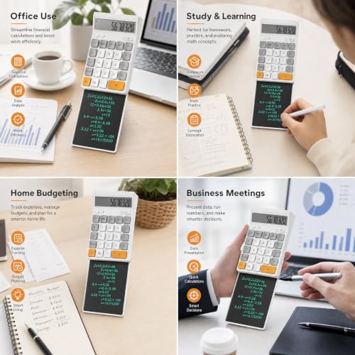 DPEDUAI Retractable Desk Calculator with Slide-Out LCD Tablet, 12-Digit