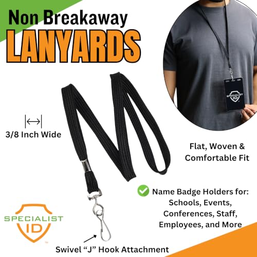 Specialist ID Bulk 100 Pack Non Breakaway Lanyards with Swivel J Hook - Flat Braid Woven Non-Breakaway Badge Holder for School, Work, & Events (Orange)