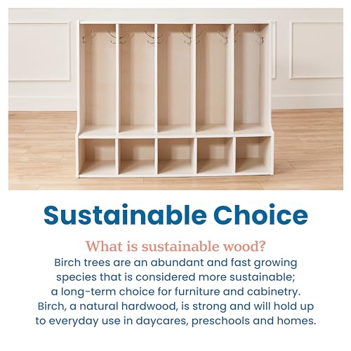 ECR4Kids Streamline 5-Section Toddler Coat Locker with Bench and Bins, Kids Furniture, Earthtone