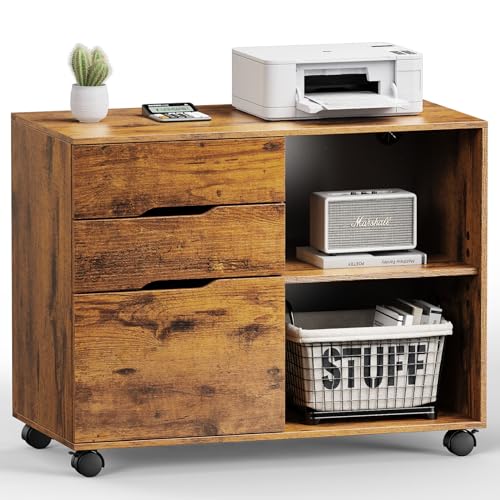 DUMOS 3-Drawer Rolling File Cabinet, Wooden Printer Stand with Storage